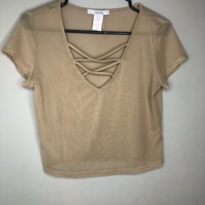 Beige Mesh Crop Top